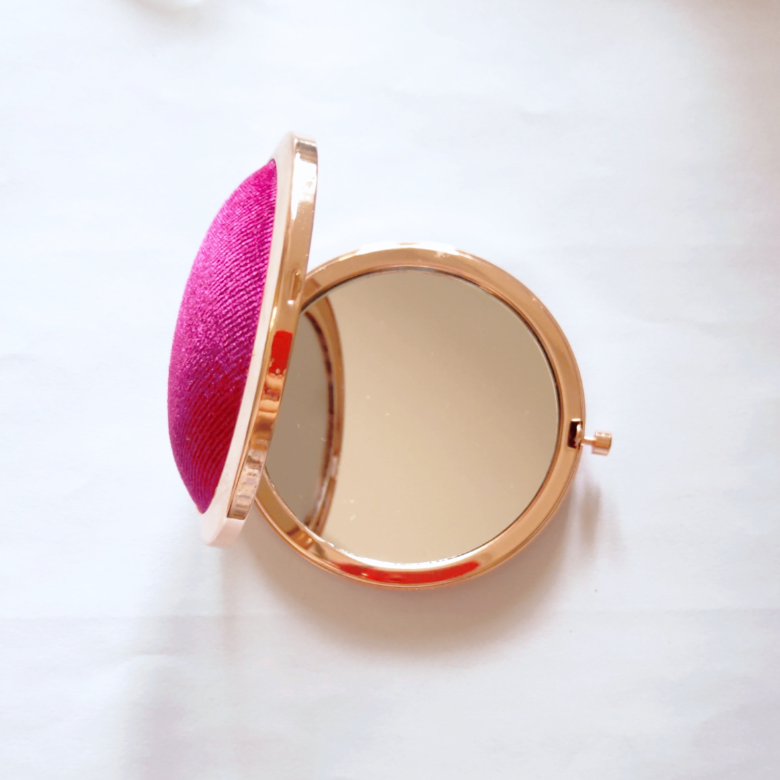 Your Logo Rose Gold Color Makeup Pocket Compact Mirror Customized with Velvet on top