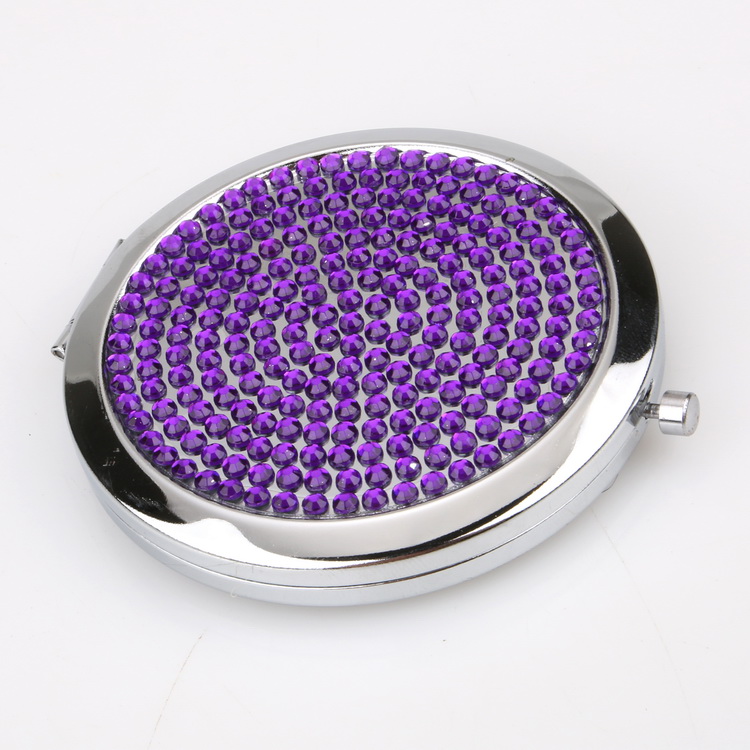 colorful rhinestones round shaped makeup mirror case for brands promotions