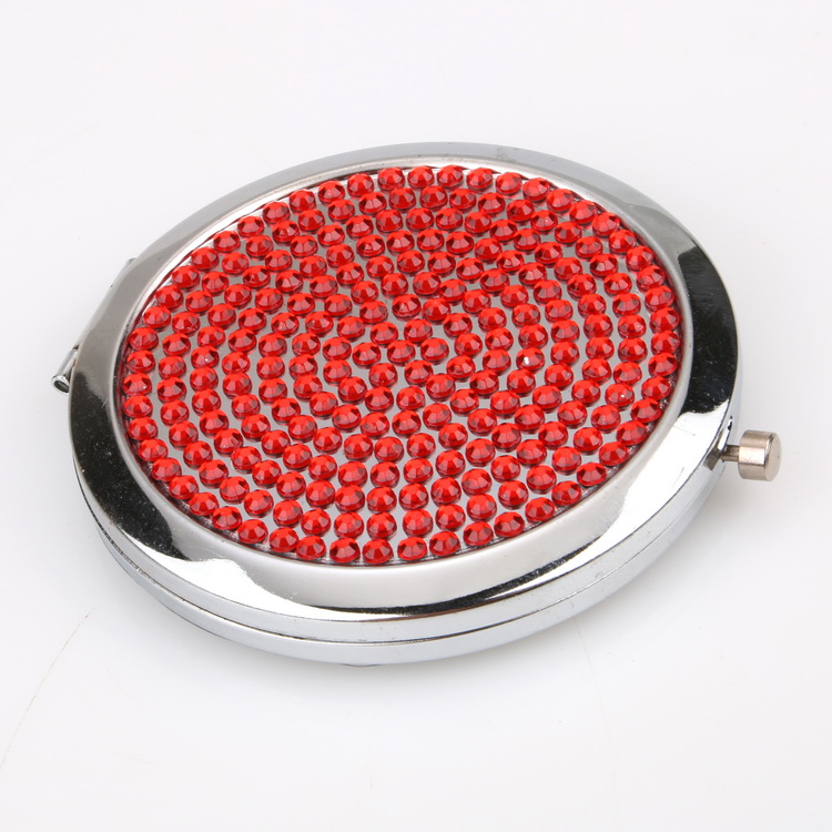 colorful rhinestones round shaped makeup mirror case for brands promotions