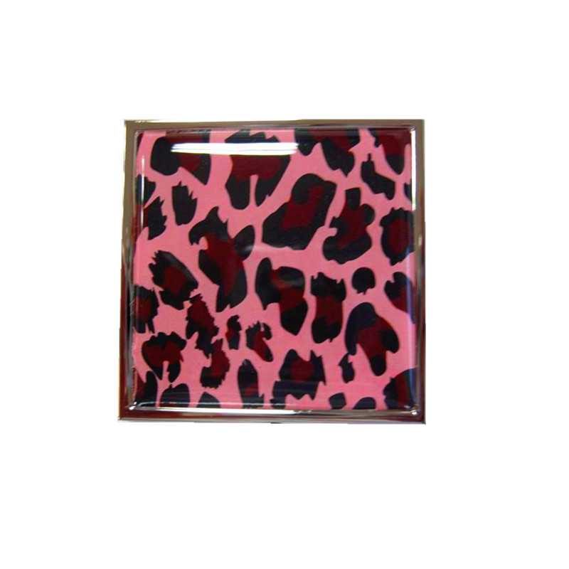 custom leopard pattern compact mirror with epoxy resin sticker for makeup in purse