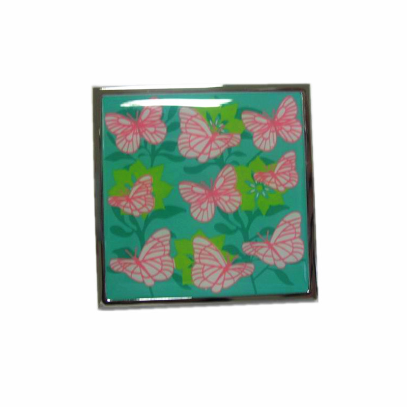 flower and butterfly design compact mirror with epoxy resin sticker for makeup in purse