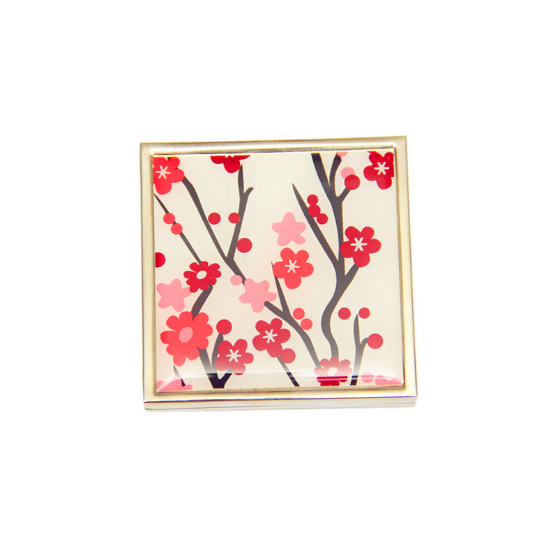 Plum blossom design compact mirror with epoxy resin sticker for near me makeup in handbag