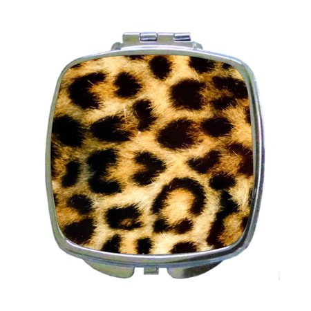 Artificial animal fur design compact mirror with magnification for purse