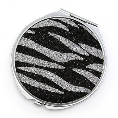 glitter zebra compact mirror in black and white for sale