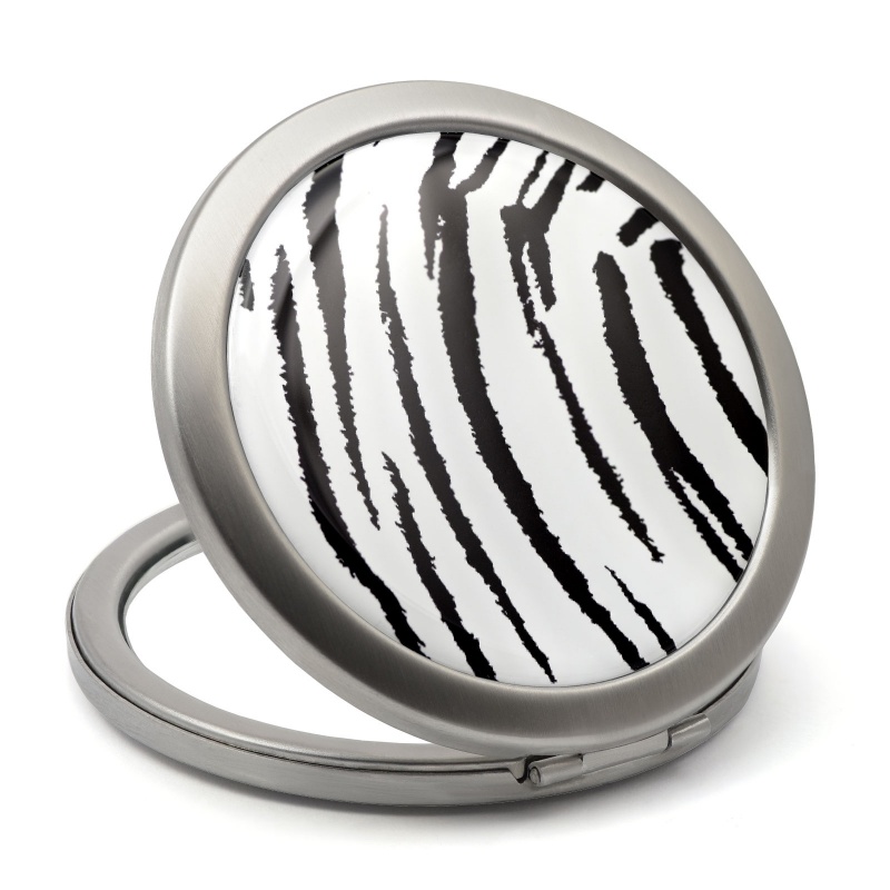 ladies compact mirror with white tiger design epoxy resin sticker