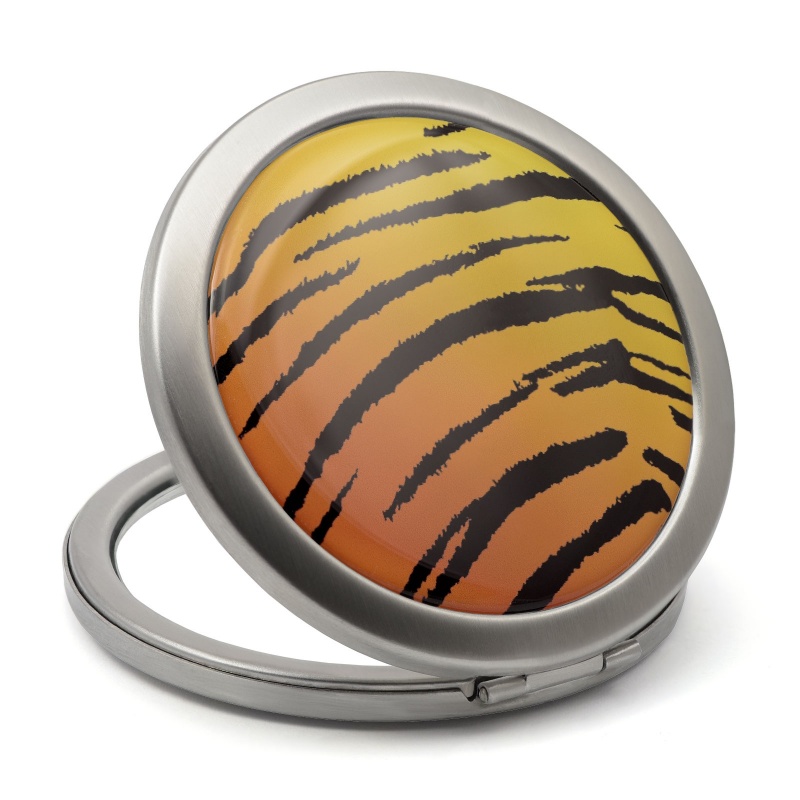 ladies makeup mirror with yellow and balck tiger design epoxy resin label