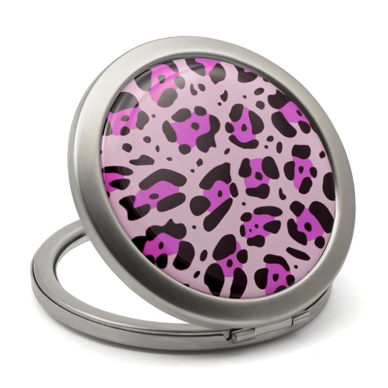 female portable cosmetics mirror with purple and balck leopard drawing epoxy resin finished