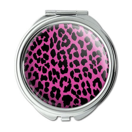 female portable compact mirror with purple and balck leopard drawing epoxy resin easy open Snap button