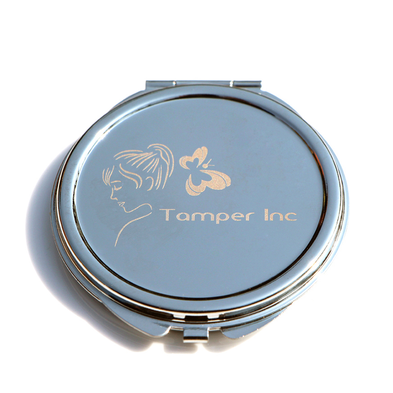 laser logo compact mirror with custom made engraved design for poorsight makeup