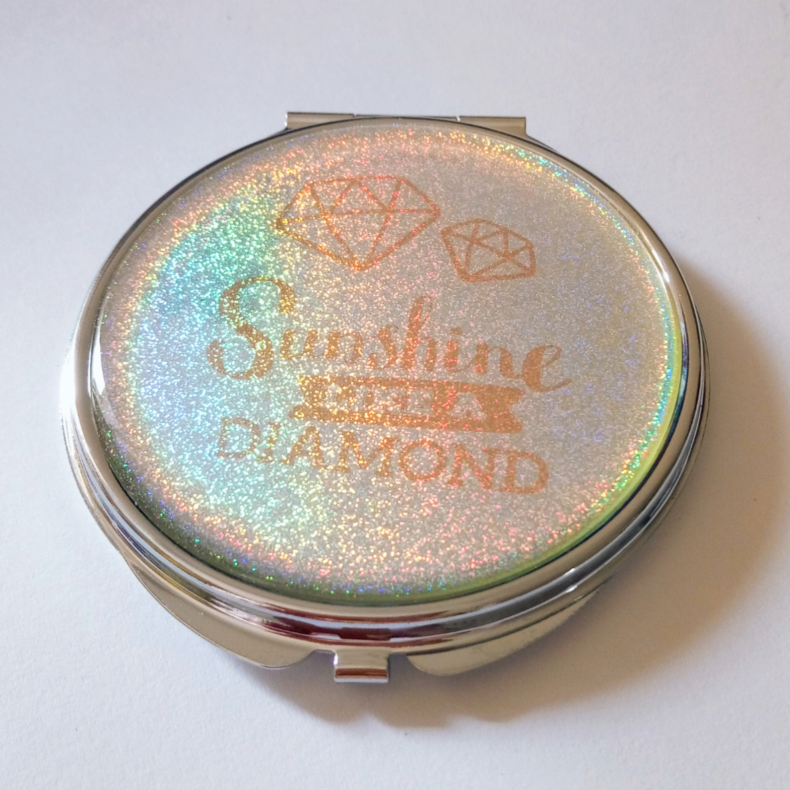 chrome plated compact mirror with laser color effect for poorsight makeup