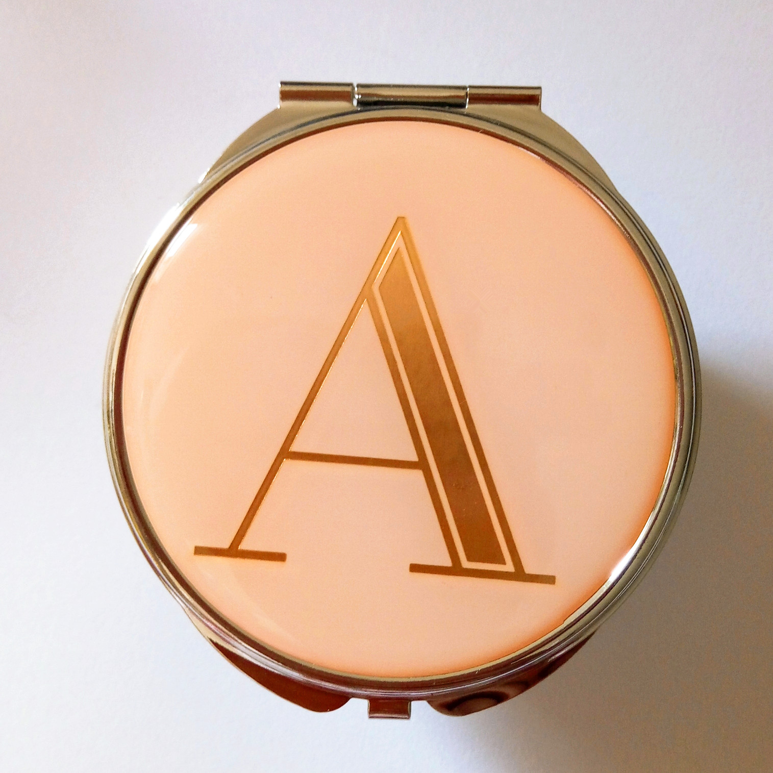 letter gold stamped compact mirror with laser color effect of cosmetics accessories