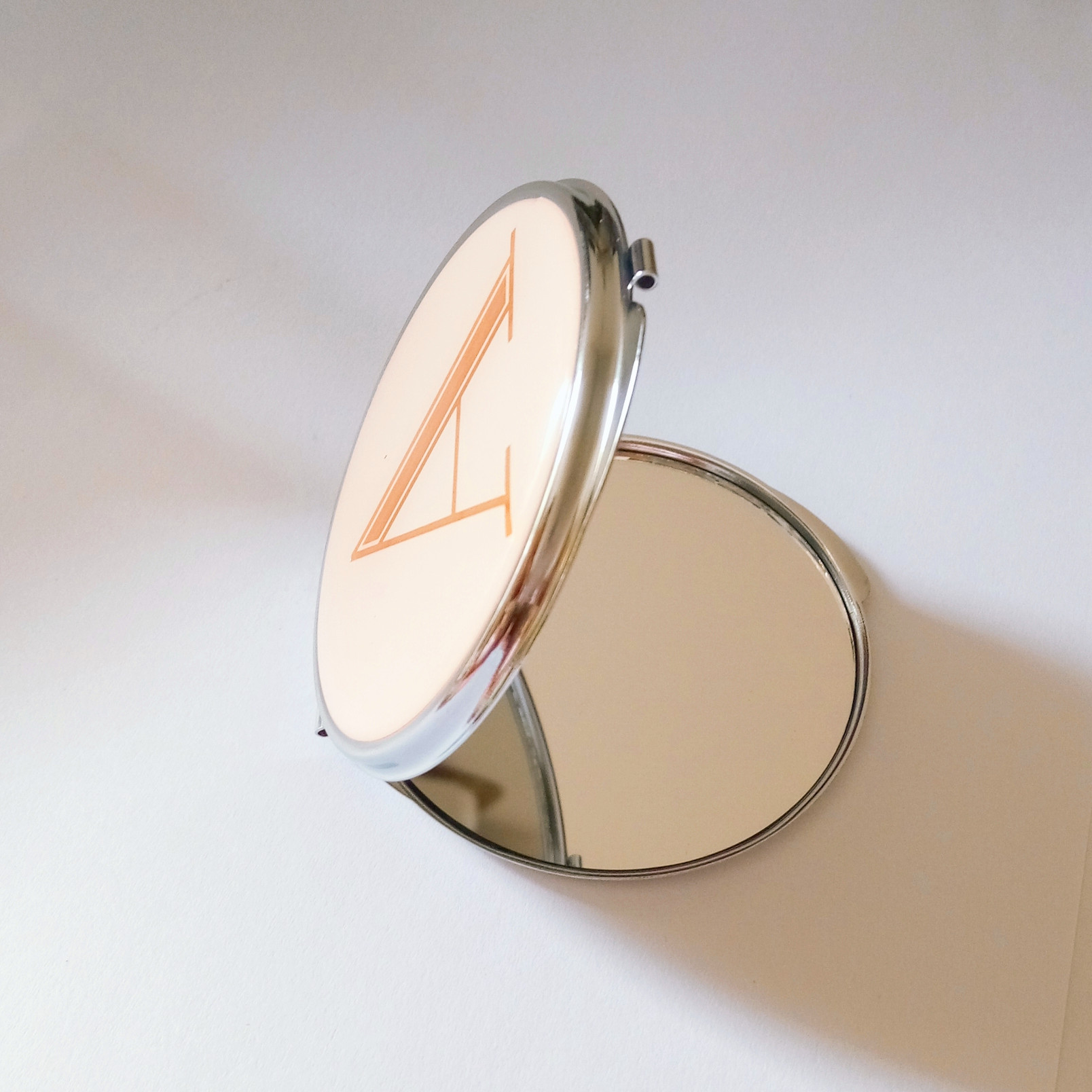 letter gold stamped compact mirror with laser color effect of cosmetics accessories