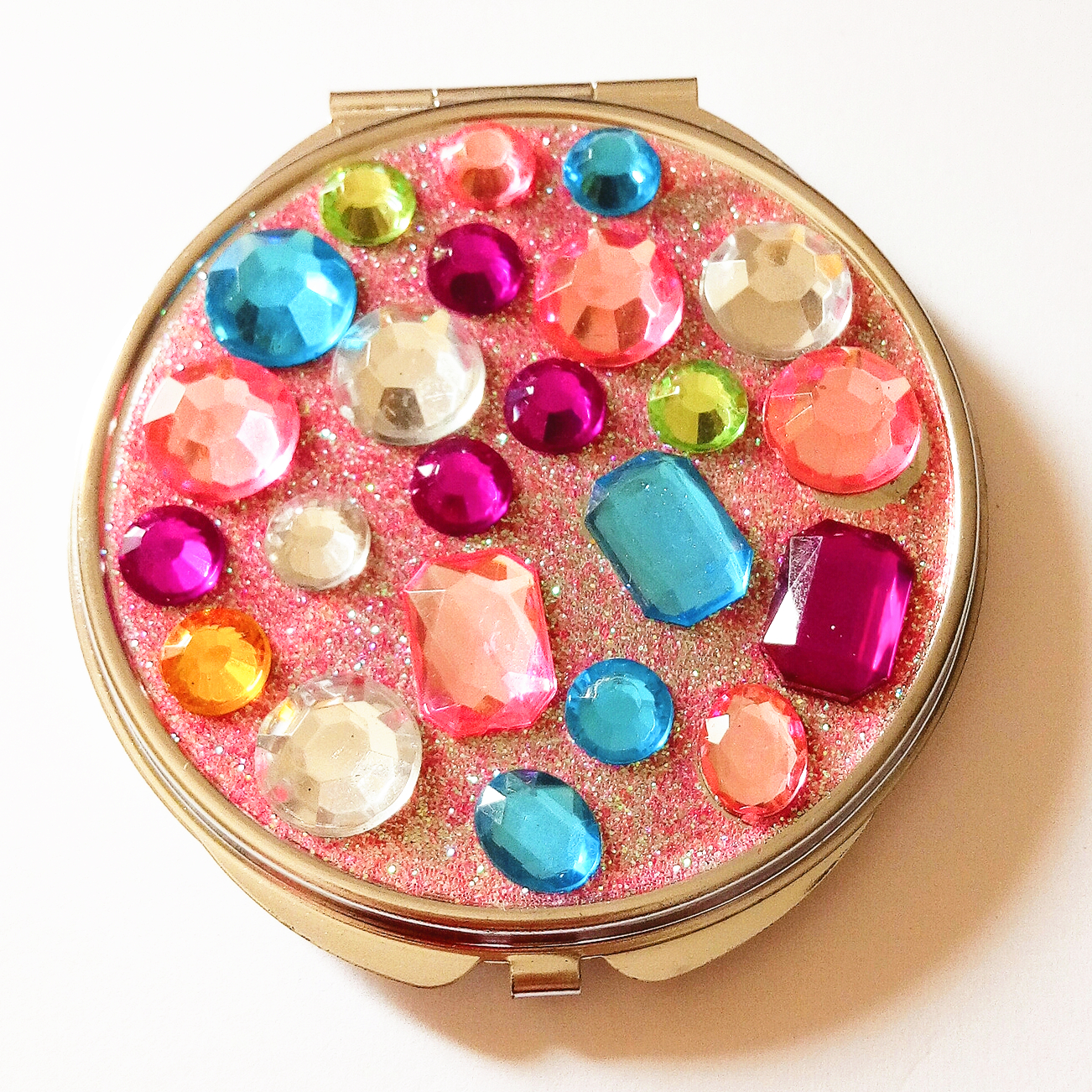 For Mothers Rhinestones Design Compact Mirror Cosmetic Makeup Handbag Purse Pouch Pocket Portable Hand Handheld Round Mirror