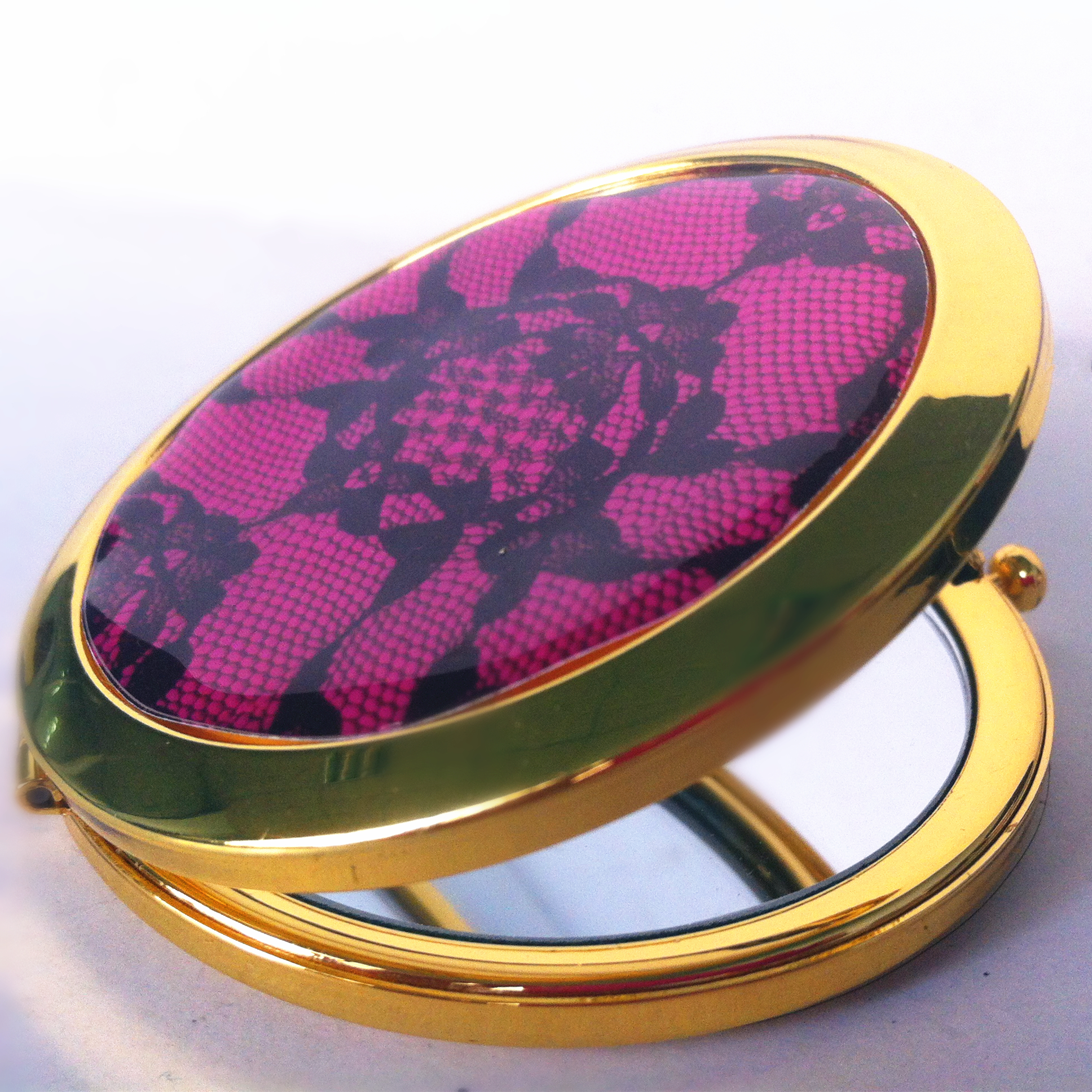  Personalized Compact Mirror with black lace epoxy resin for female presents