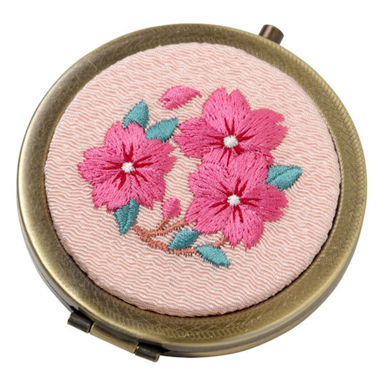 lightweight natural linen fabers pocket mirror with flower embroidery 