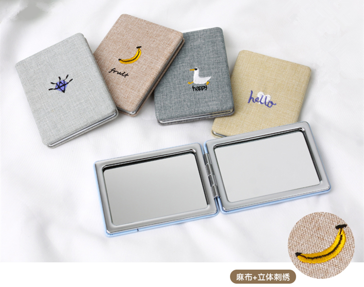 rectangle compact mirror with Flax and Linen Textiles for lady makeup