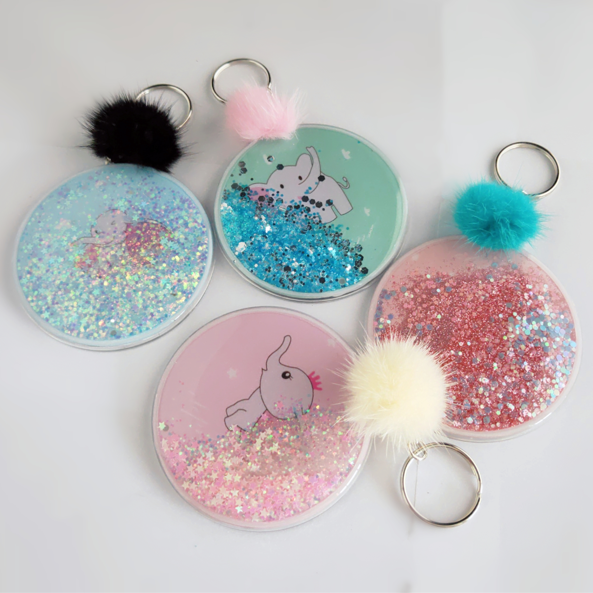 Floating glitter single mirror with keychain charms for Amazon 