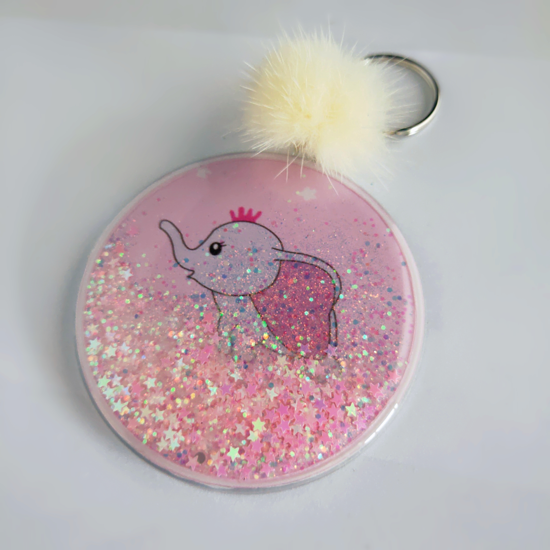 Fluiding glitter one side mirror in round shaped with keychain charms Canada favors