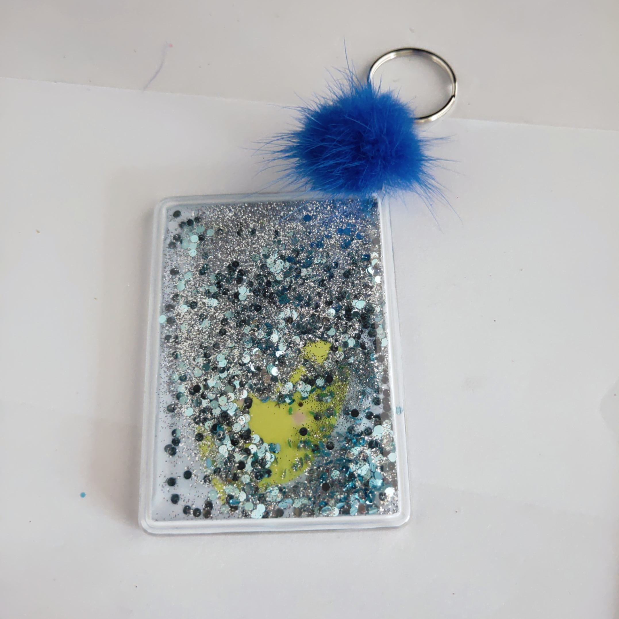 rectangle Floating sparkle glitter makeup single mirror with Pompom charm for handbags