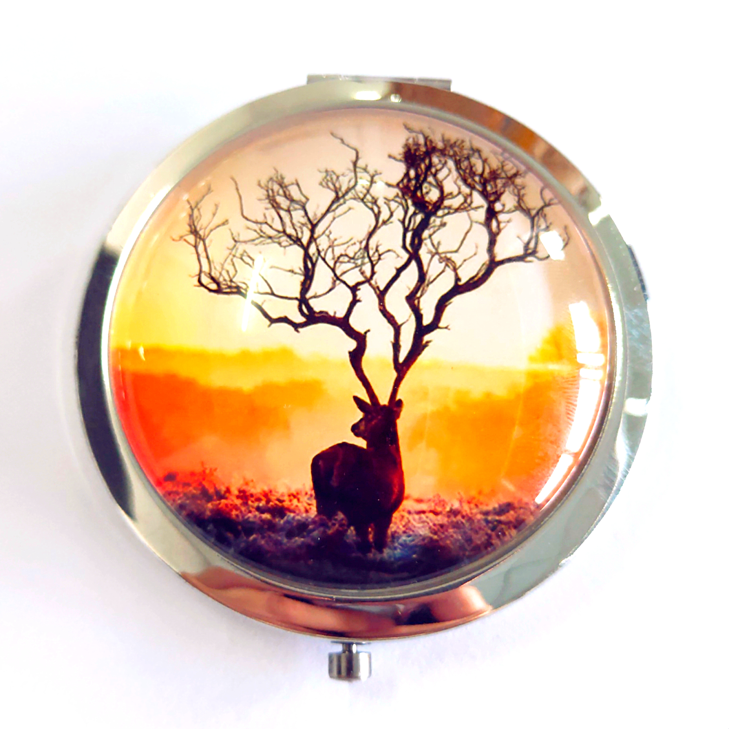 Custom printed glass compact mirror with high light transmission on makeup mirror surface
