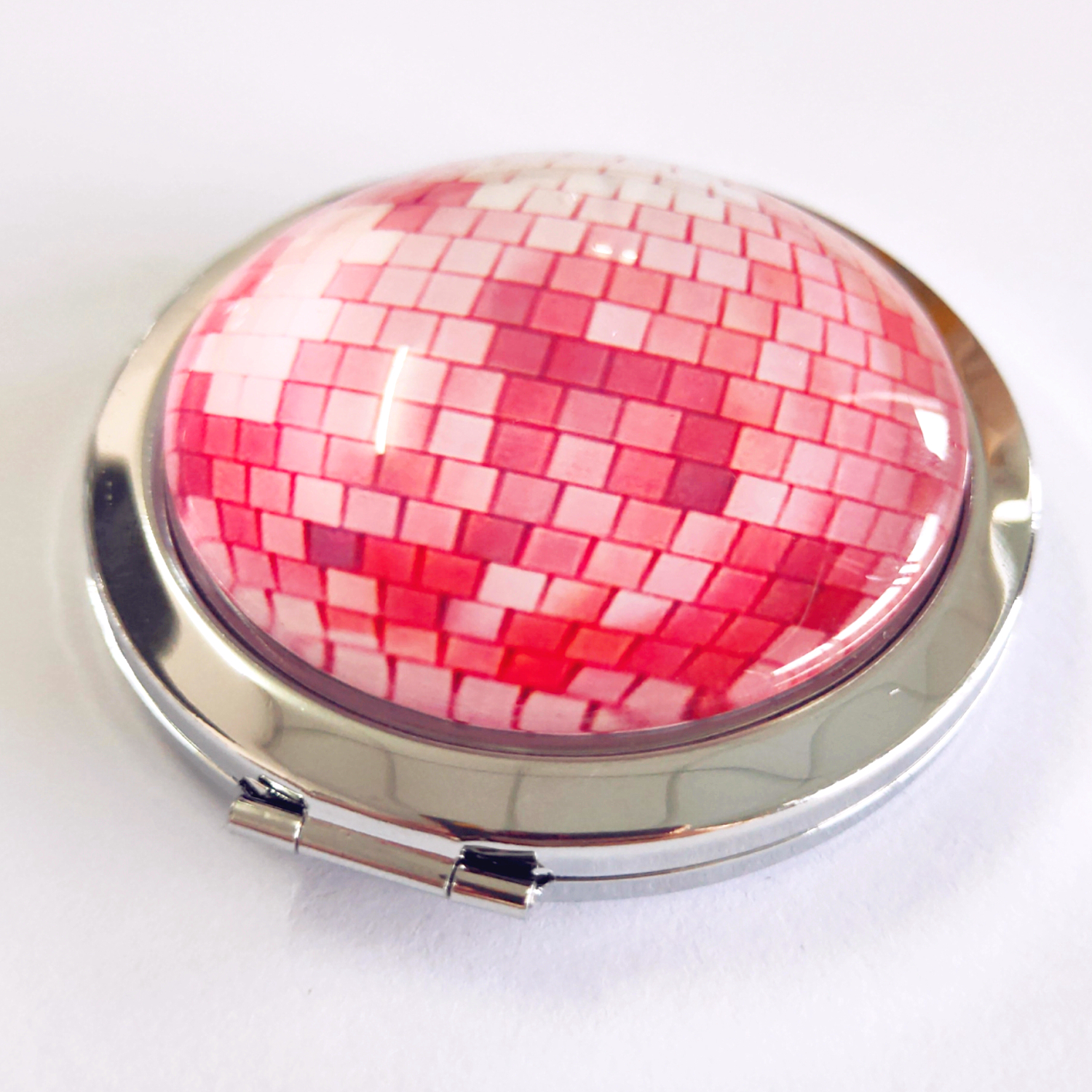 Custom designs compact mirror with clear high radian printed glass on makeup mirror top cover