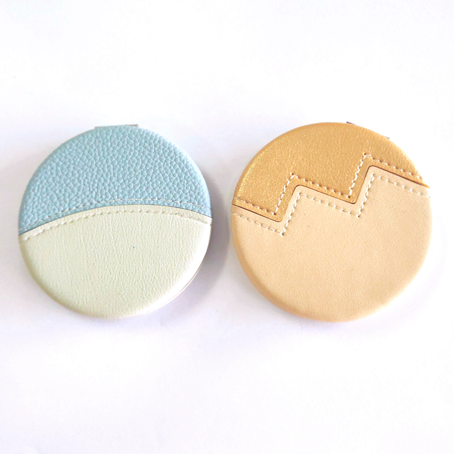 Sewing PU compact Mirror with logo personalization Pocket Mirror in hand luggage