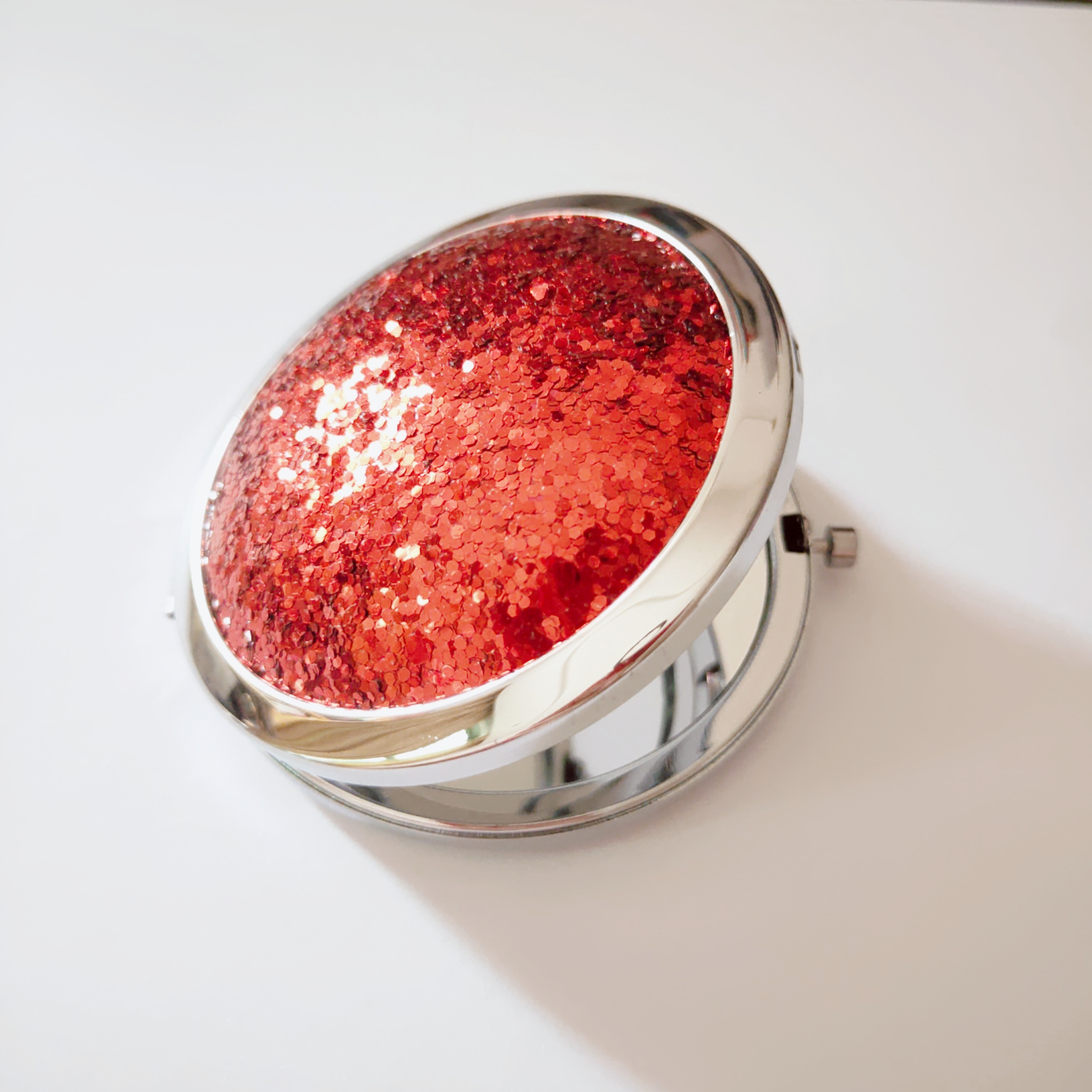 Round shaped Diamante Compact Mirror Bling Glitter Pocket Cosmetic Mirror