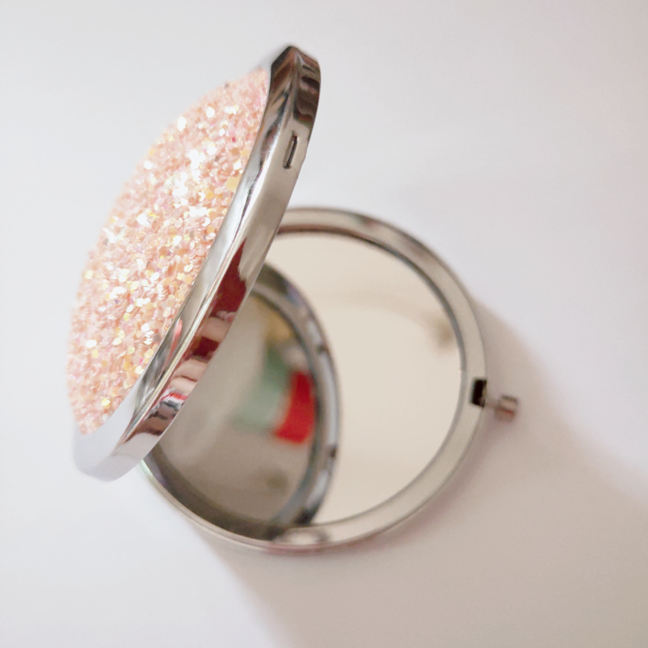  Personalized Mini Glitter Mirrors Foldable Metal Private Label Compact Custom Pocket Mirror 